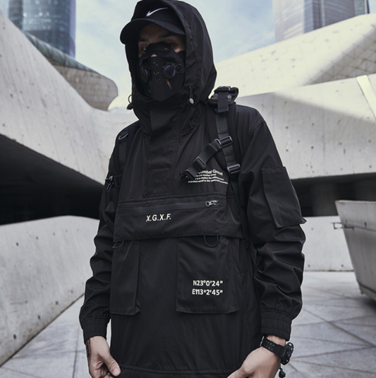 BLACK ARMY Men Fashion Tactics Multi Pocket Men Workwear Coat Top Dark Loose Cool Shock Jacket